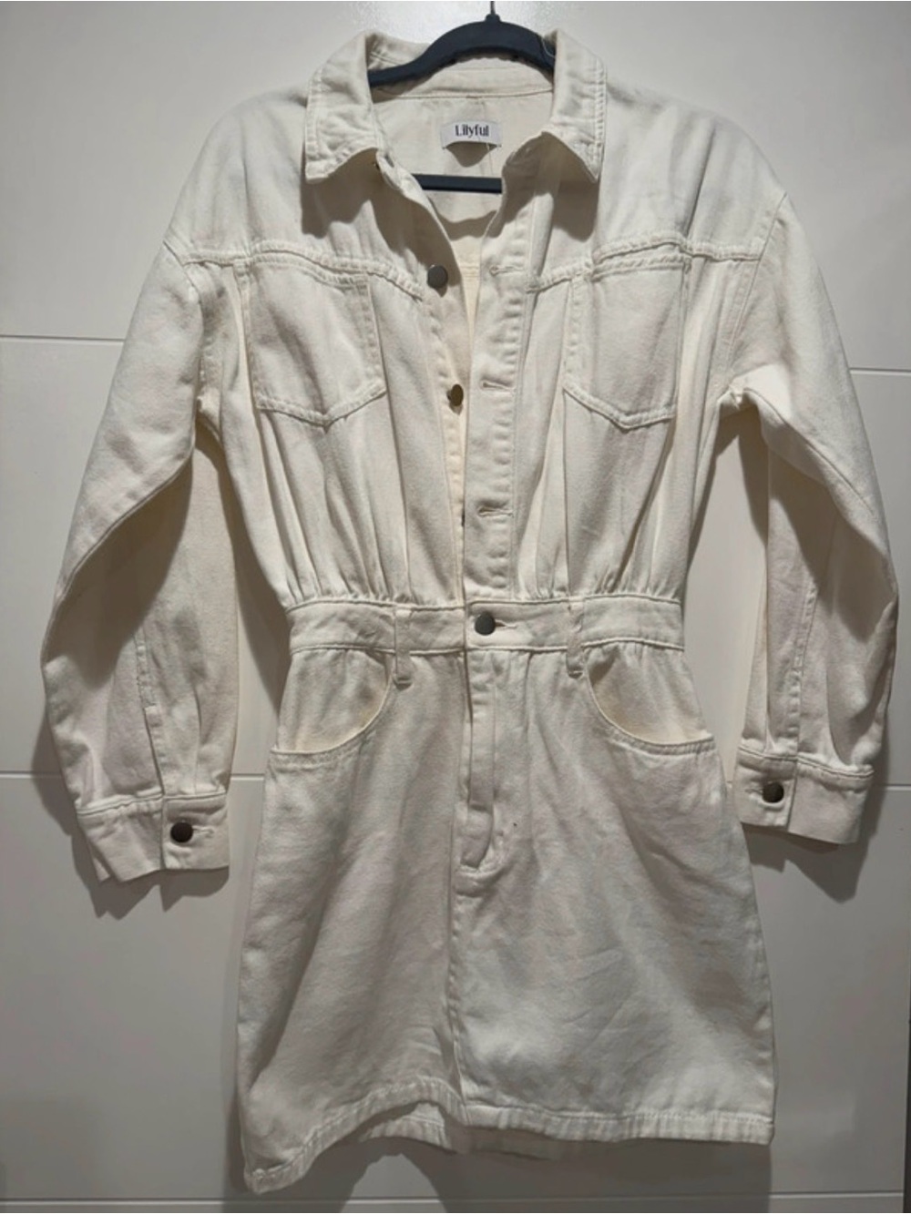 Lilyful Cream Long-Sleeve Shirt Dress with Waist Detail